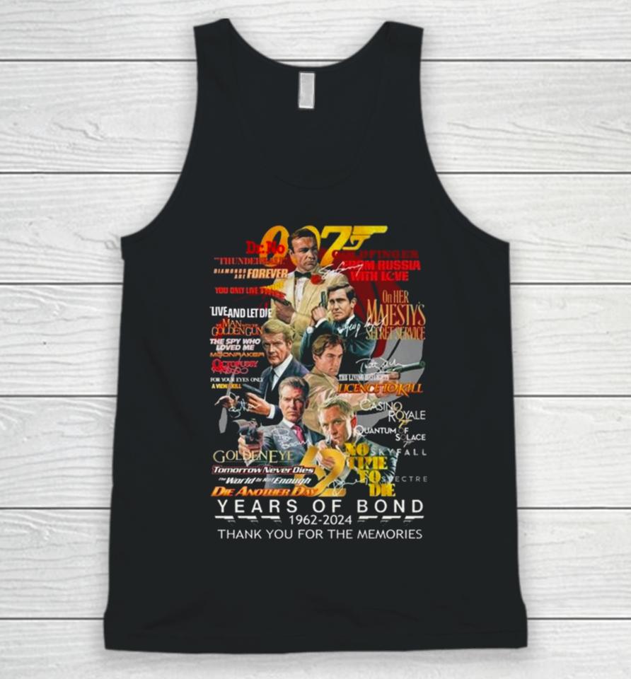 007 Years Of Bond 1962 – 2024 Thank You For The Memories Signatures Unisex Tank Top