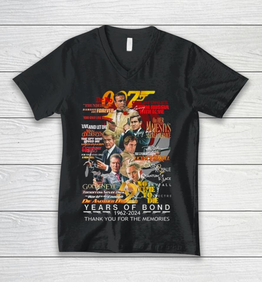 007 Years Of Bond 1962 – 2024 Thank You For The Memories Signatures Unisex V-Neck T-Shirt