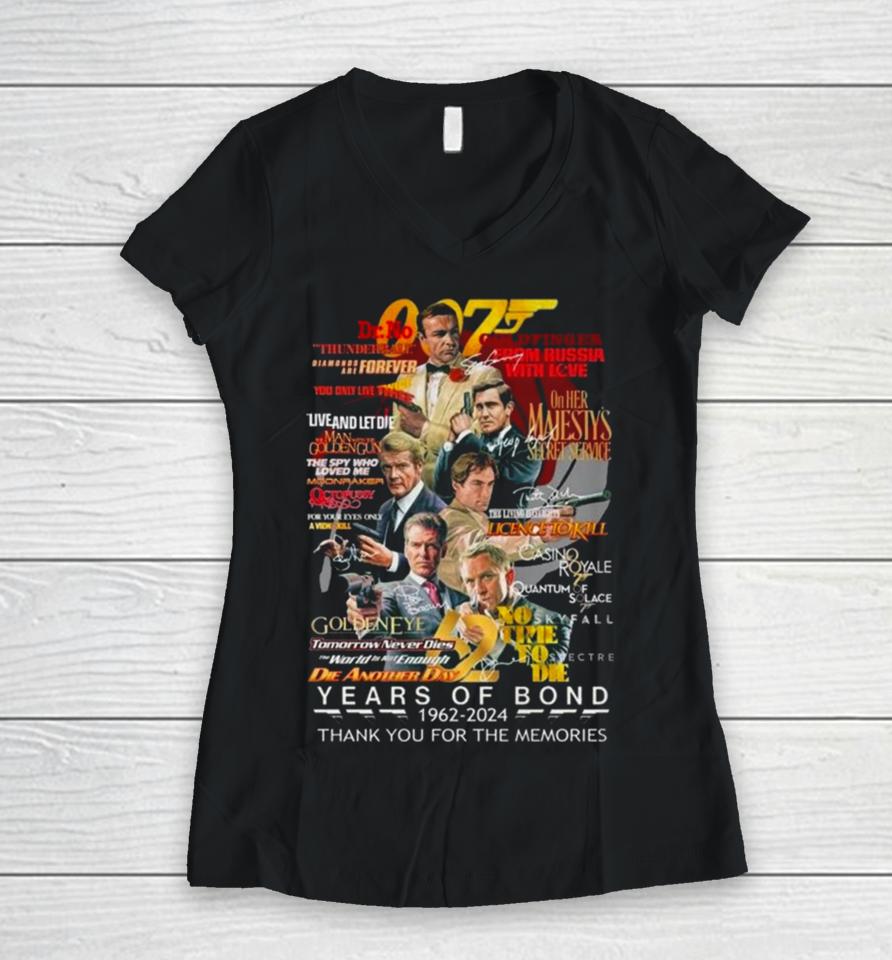 007 Years Of Bond 1962 – 2024 Thank You For The Memories Signatures Women V-Neck T-Shirt