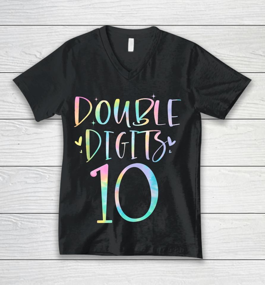 10 Double Digits 10 Year Old 10Th Birthday Girl Tie Dye Unisex V-Neck T-Shirt