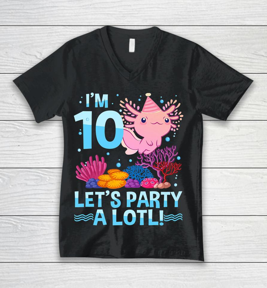 10 Year Old Axolotl Lover 10Th Birthday Gift Boys Girls Unisex V-Neck T-Shirt