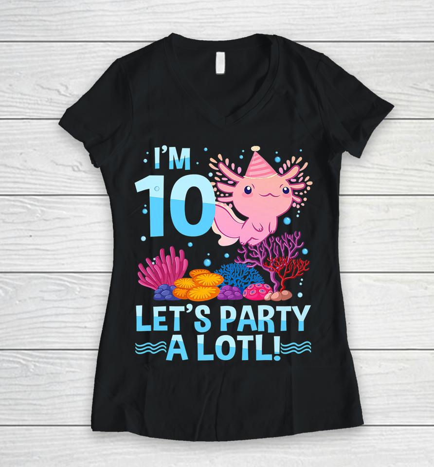 10 Year Old Axolotl Lover 10Th Birthday Gift Boys Girls Women V-Neck T-Shirt