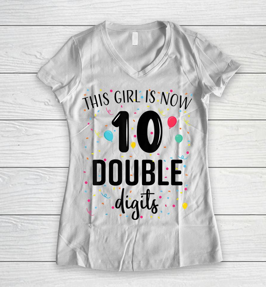 10 Years Birthday 10Yr Boy Girl Double Digits 10Th Birthday Women V-Neck T-Shirt