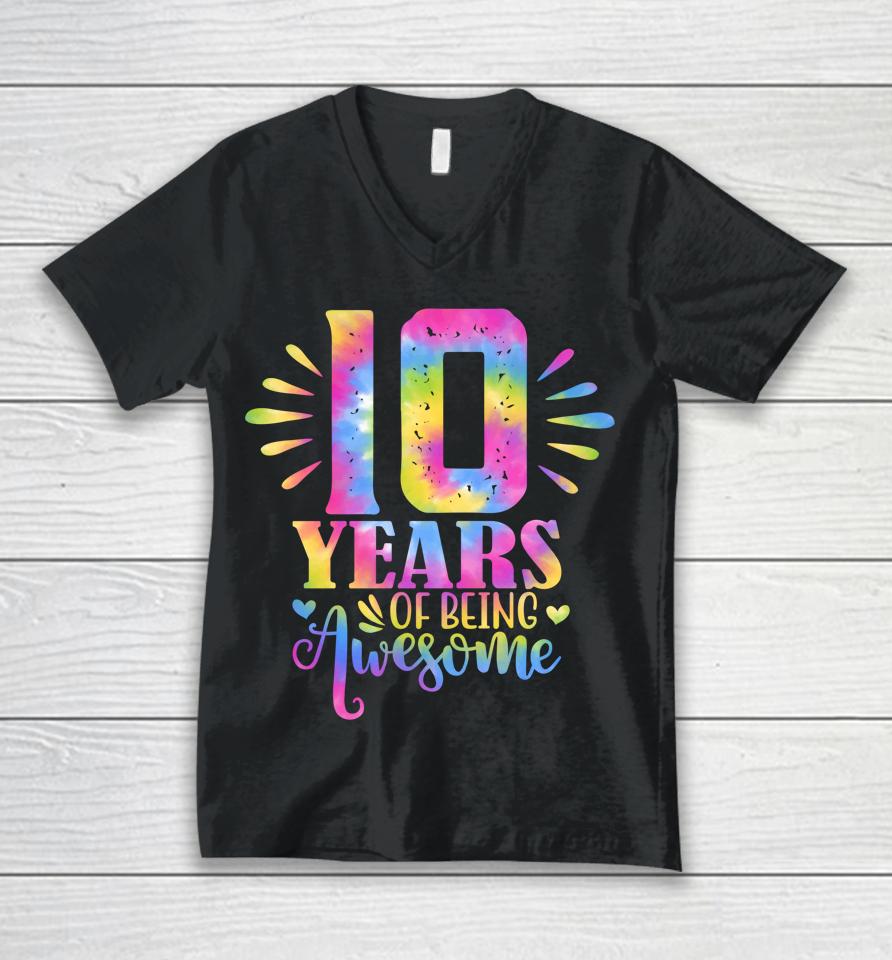 10 Years Of Being Awesome 10Th Birthday Girl Unisex V-Neck T-Shirt
