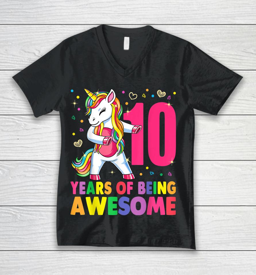 10 Years Old 10Th Birthday Girl Unicorn Unisex V-Neck T-Shirt