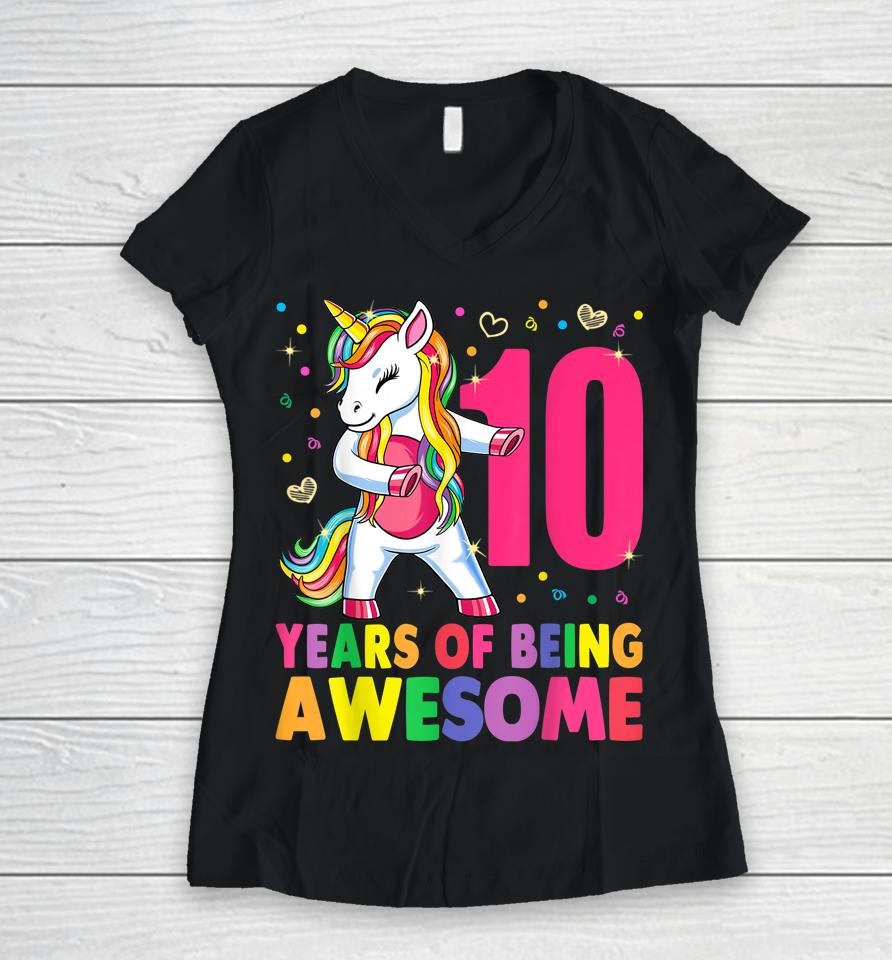 10 Years Old 10Th Birthday Girl Unicorn Women V-Neck T-Shirt