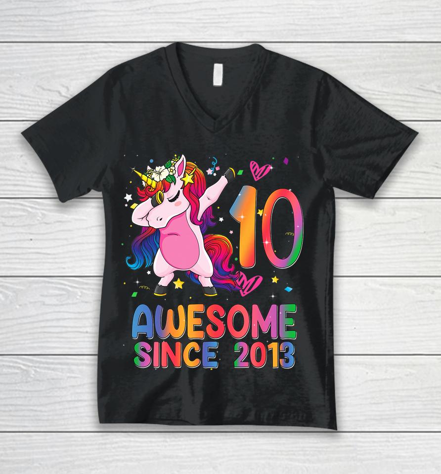 10 Years Old Gifts Unicorn Dabbing 10Th Birthday Girl Teens Unisex V-Neck T-Shirt