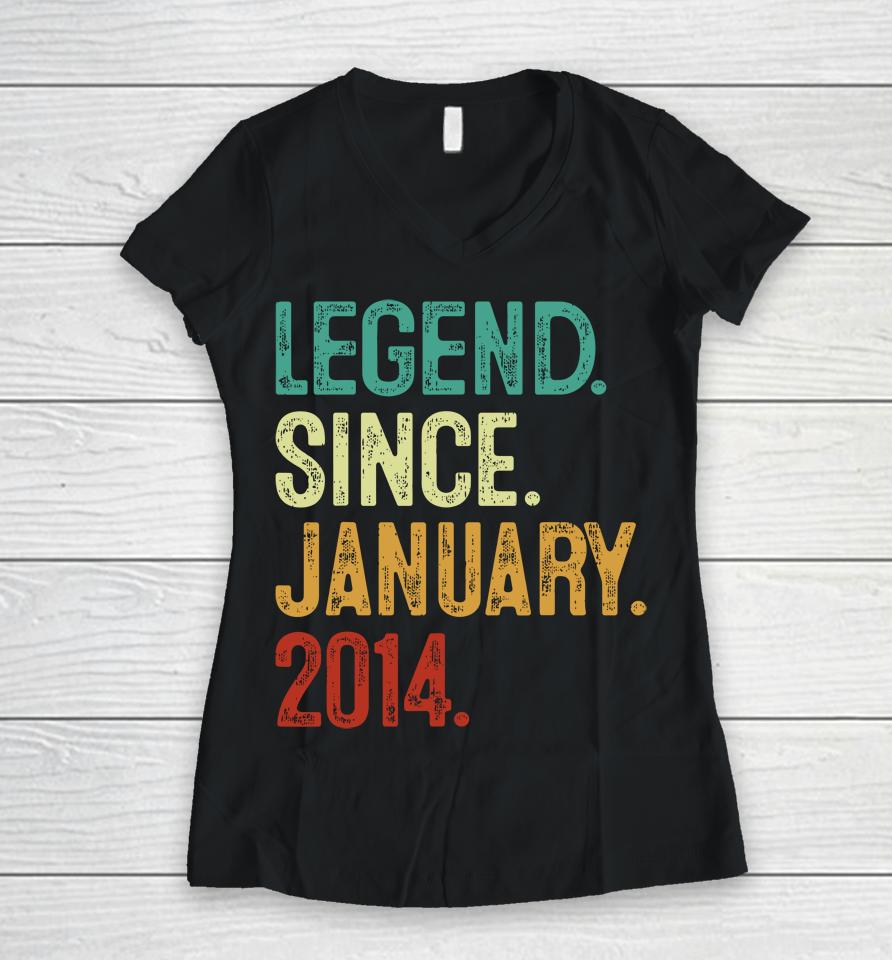 10 Years Old Legend Since January 2014 10Th Birthday Women V-Neck T-Shirt