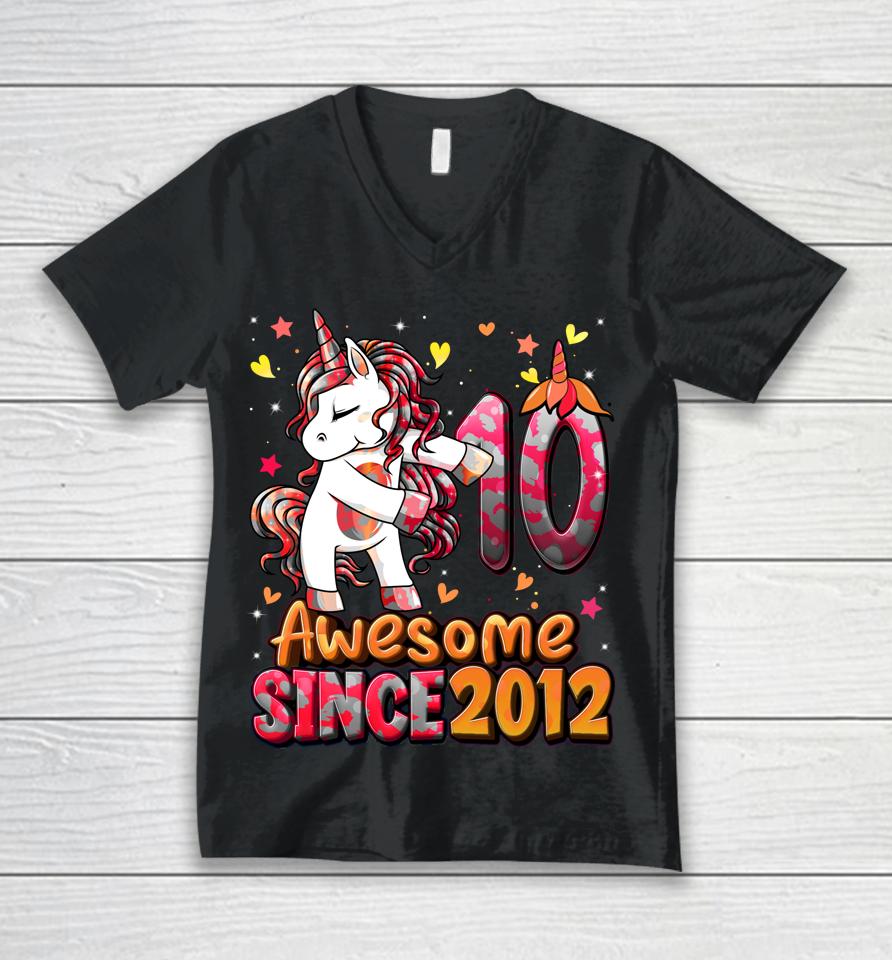 10 Years Old Unicorn Flossing 10Th Birthday Girl Unicorn Unisex V-Neck T-Shirt