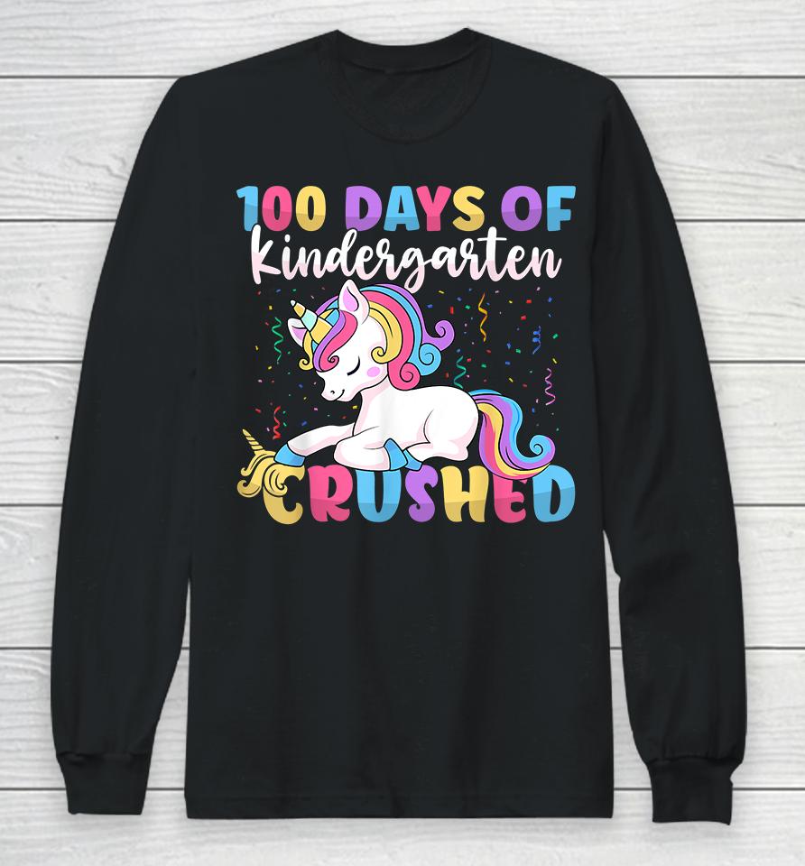 100 Days Of Kindergarten Crushed Unicorn Long Sleeve T-Shirt