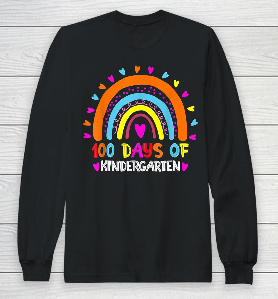 100 Days Of Kindergarten School Teacher Rainbow Long Sleeve T-Shirt