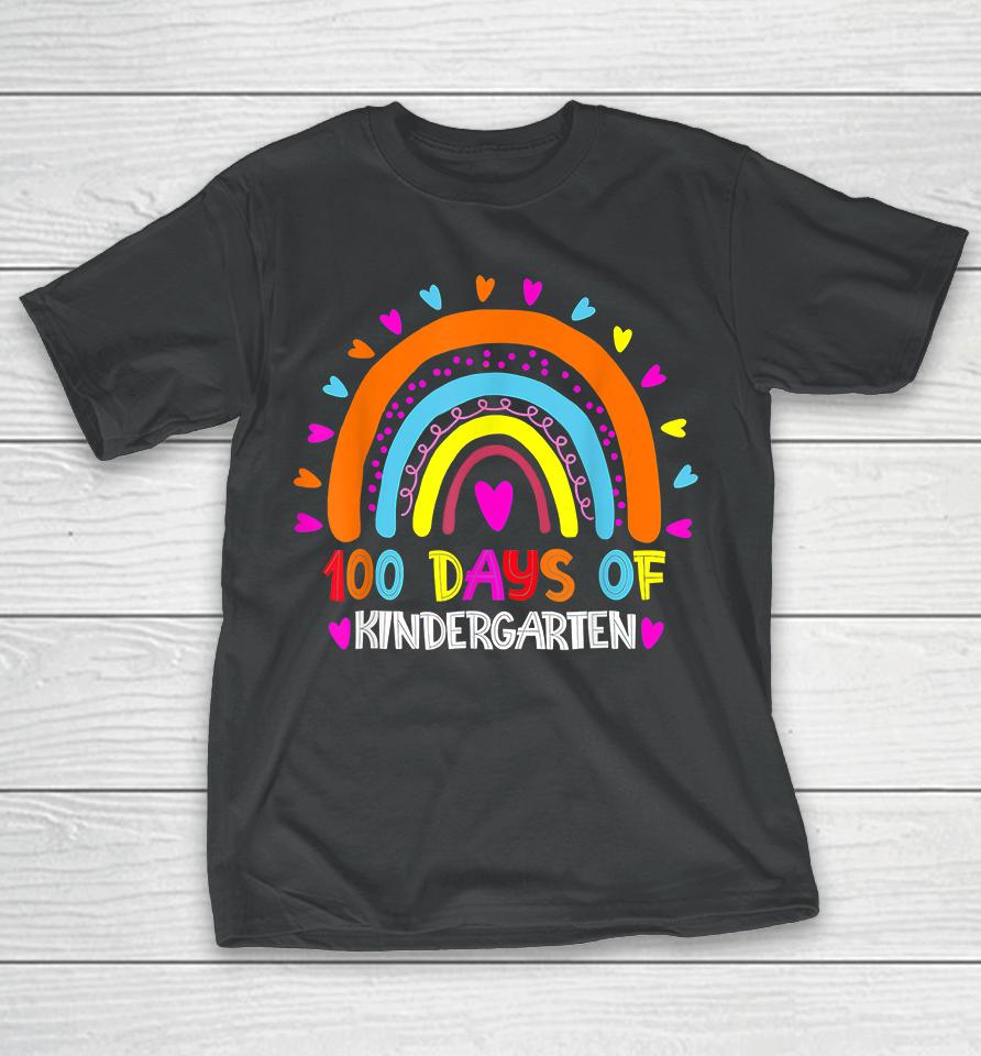 100 Days Of Kindergarten School Teacher Rainbow T-Shirt