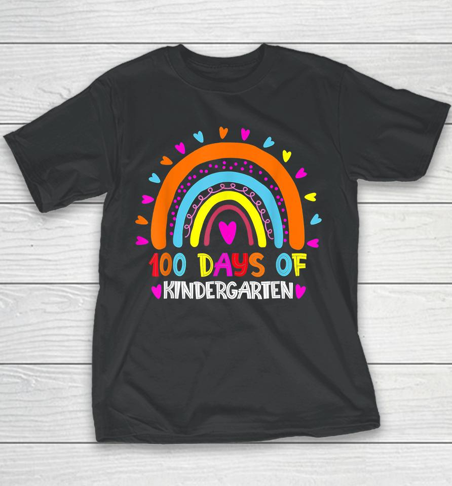 100 Days Of Kindergarten School Teacher Rainbow Youth T-Shirt