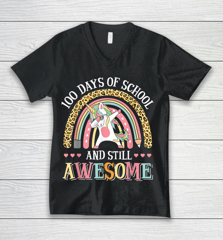 100 Days Of School And Still Awesome Unicorn Unisex V-Neck T-Shirt