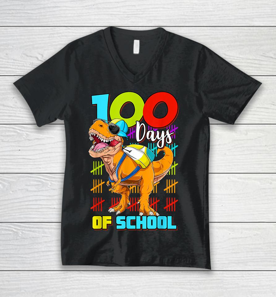 100 Days Of School Dinosaur Unisex V-Neck T-Shirt