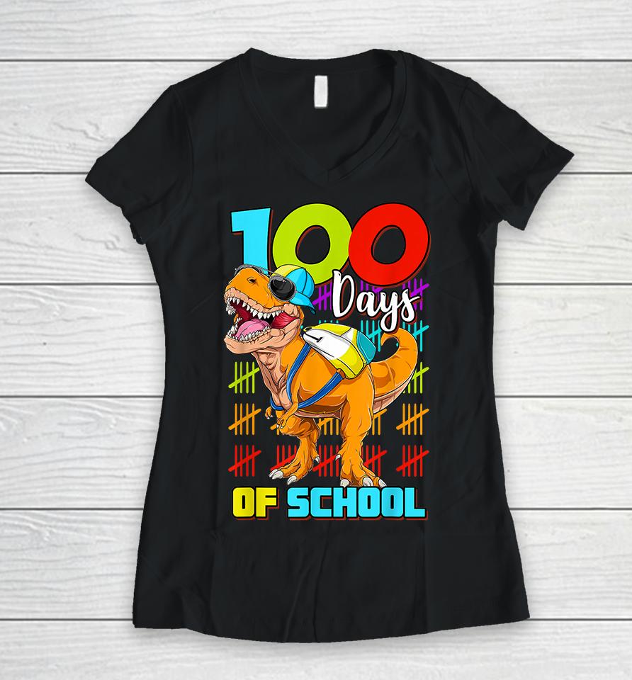100 Days Of School Dinosaur Women V-Neck T-Shirt