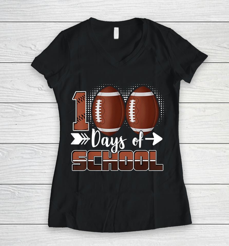 100 Days Of School Football Women V-Neck T-Shirt