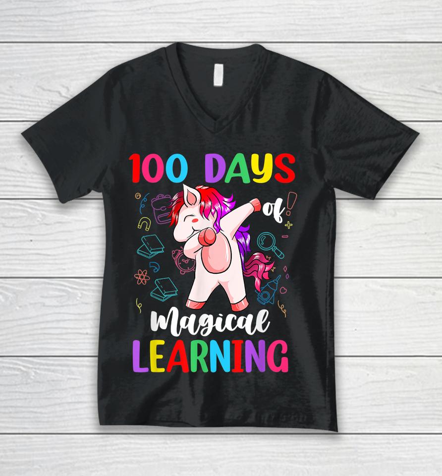 100 Days Of School Magical Learning Unicorn Unisex V-Neck T-Shirt