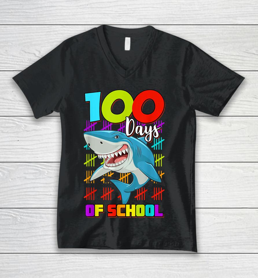 100 Days Of School Shark Unisex V-Neck T-Shirt