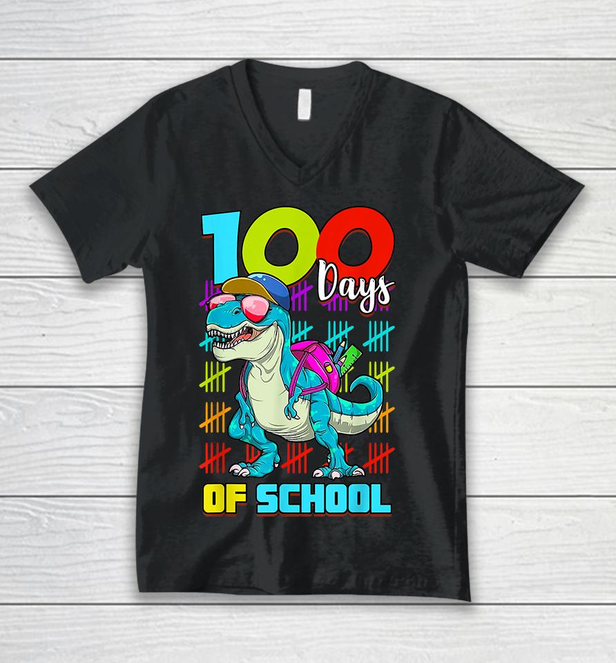 100 Days Of School T-Rex Unisex V-Neck T-Shirt