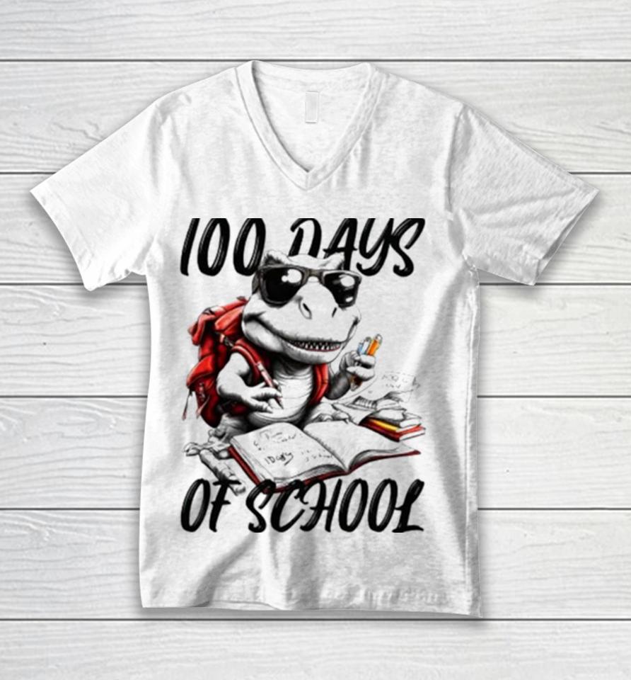 100 Days Of School T Rex With Glasses Unisex V-Neck T-Shirt