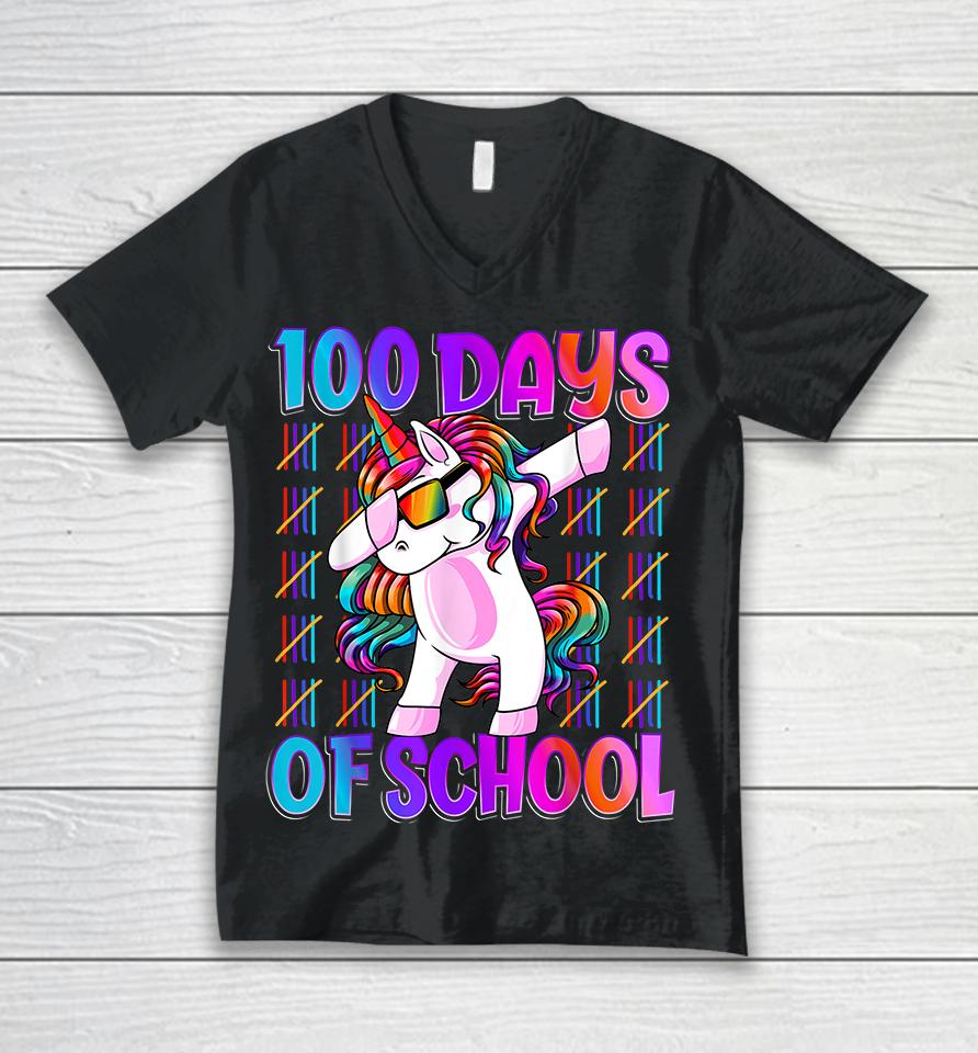 100 Days Of School Unicorn Dabbing Unisex V-Neck T-Shirt