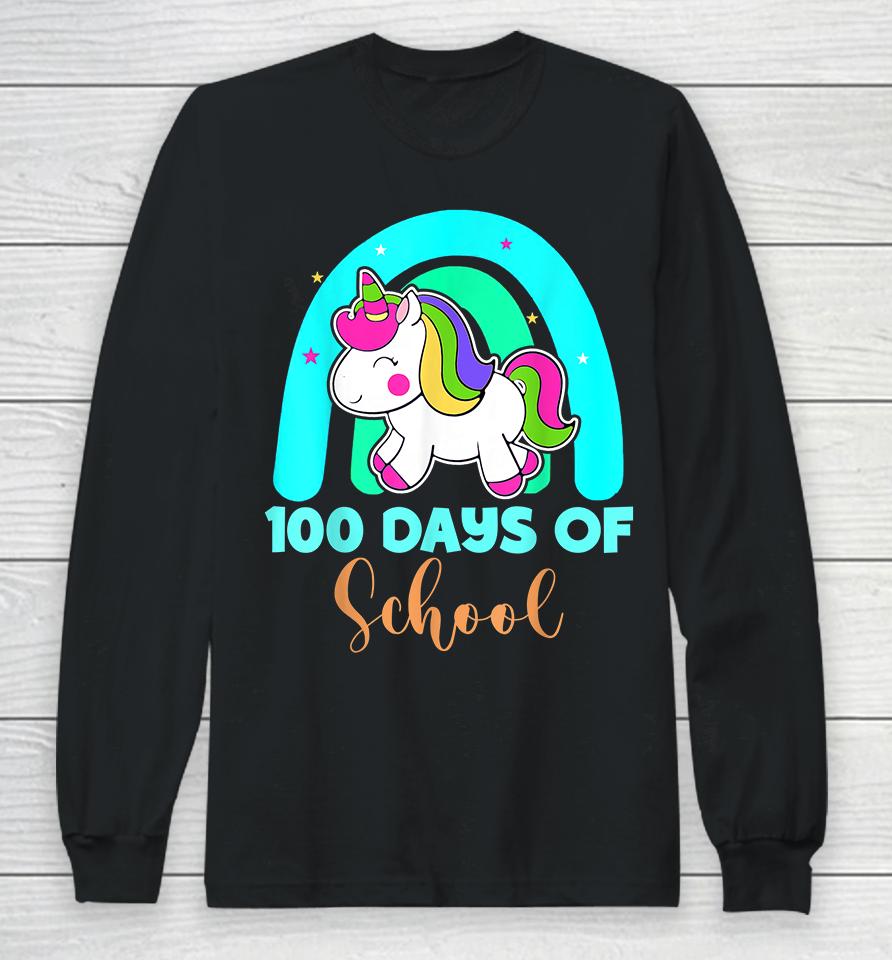 100 Days Of School Unicorn Rainbow Girls Long Sleeve T-Shirt