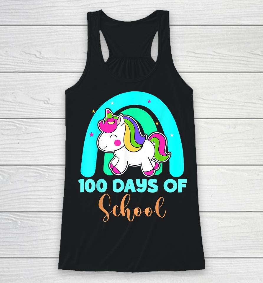 100 Days Of School Unicorn Rainbow Girls Racerback Tank