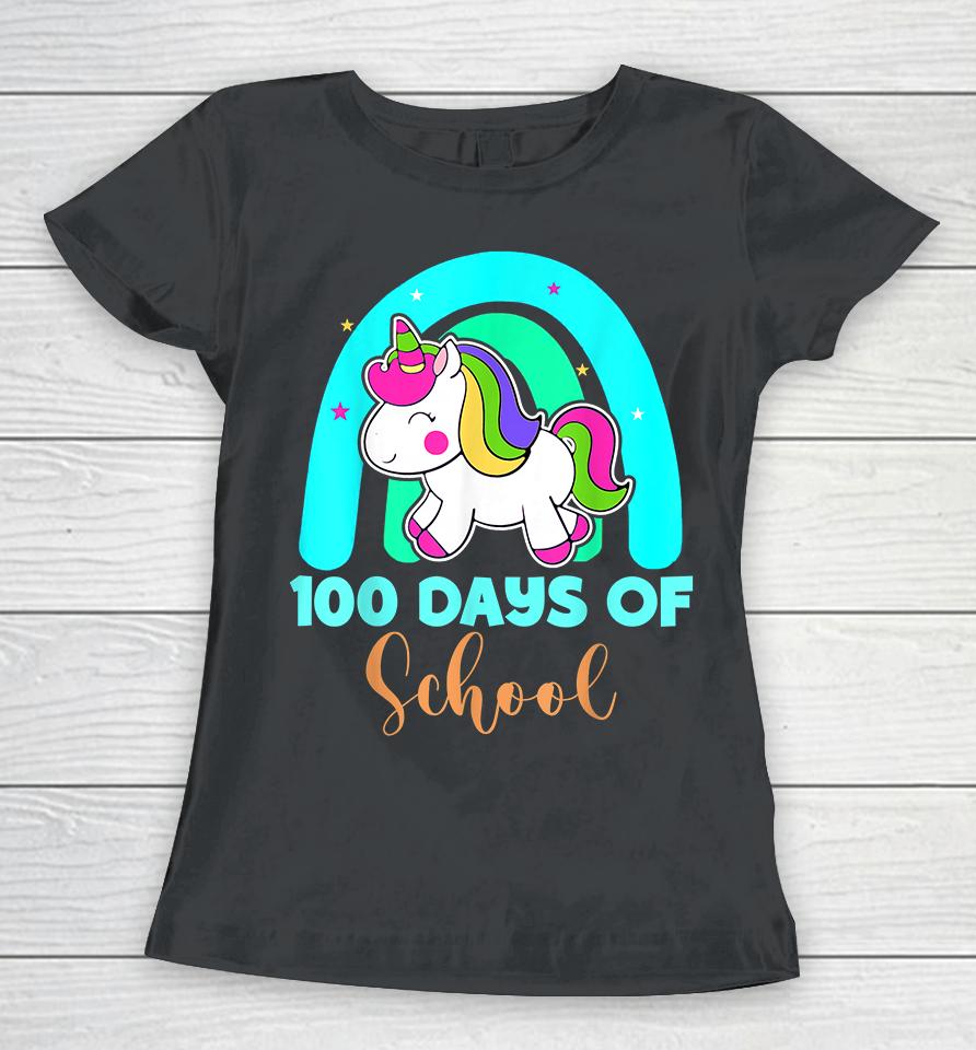 100 Days Of School Unicorn Rainbow Girls Women T-Shirt