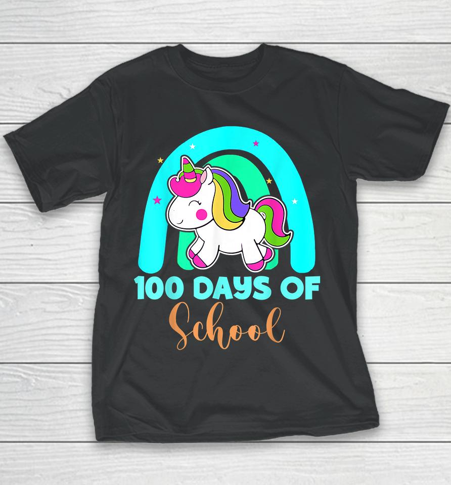 100 Days Of School Unicorn Rainbow Girls Youth T-Shirt