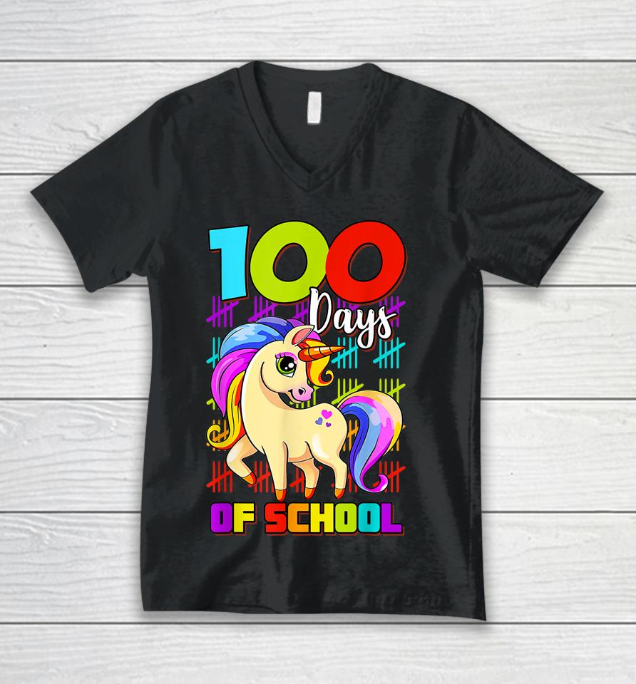 100 Days Of School Unicorn Unisex V-Neck T-Shirt