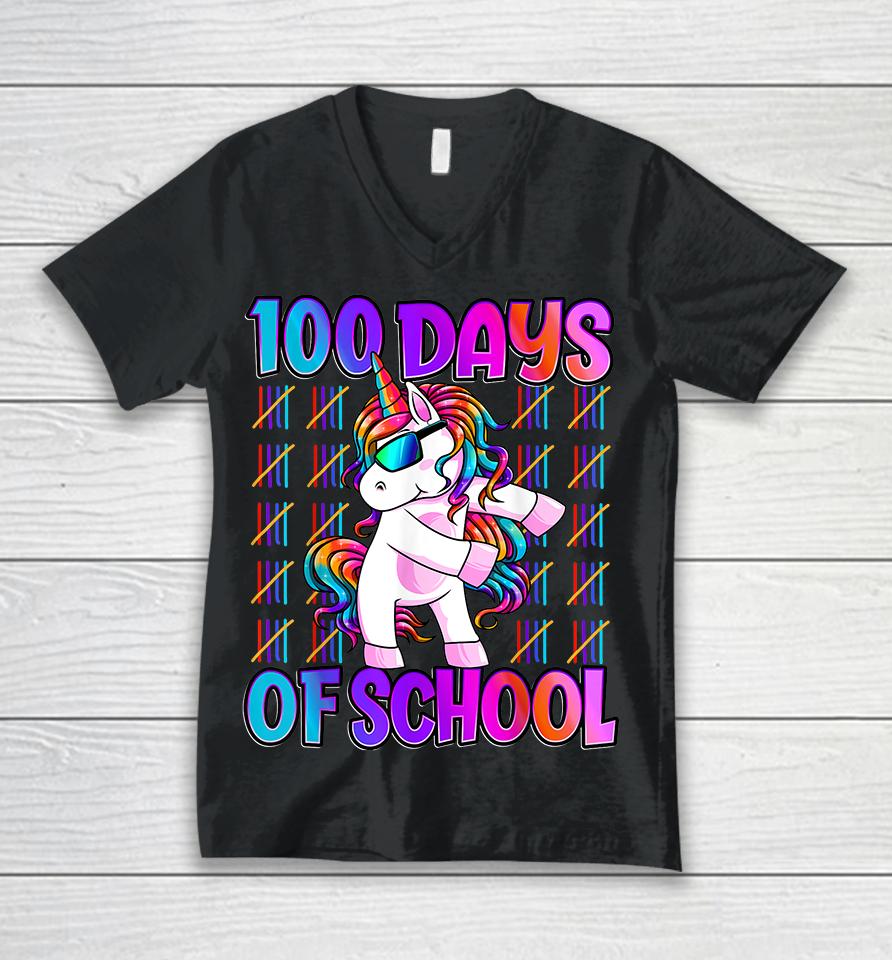100 Days Of School Unicorn Unisex V-Neck T-Shirt