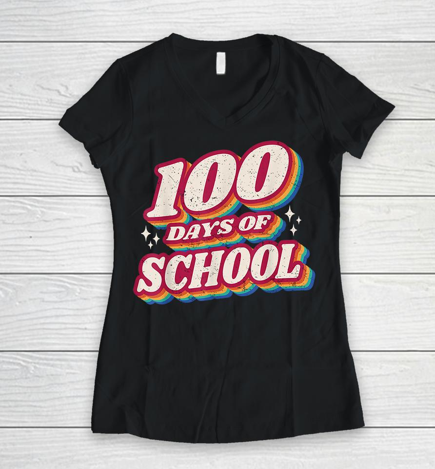 100 Days Of School Vintage Women V-Neck T-Shirt