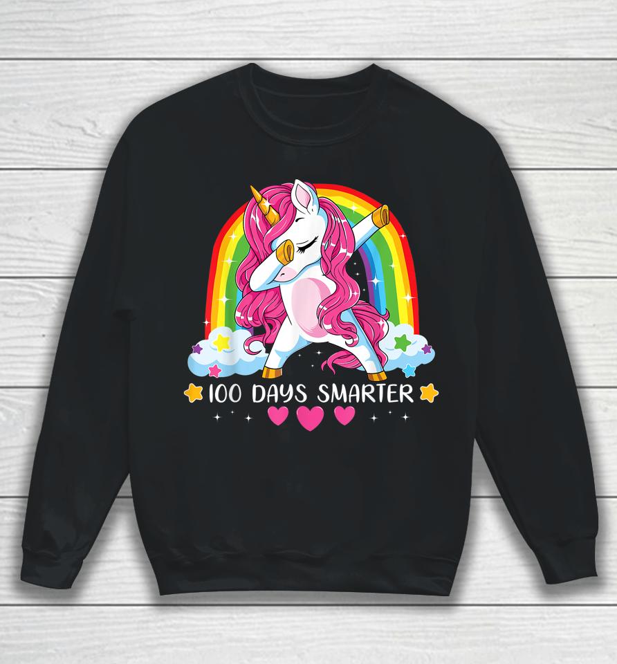 100 Days Smarter 100Th Day Of School Girls Princess Unicorn Sweatshirt