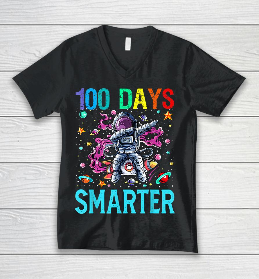 100 Days Smarter Astronaut Dabbing Unisex V-Neck T-Shirt