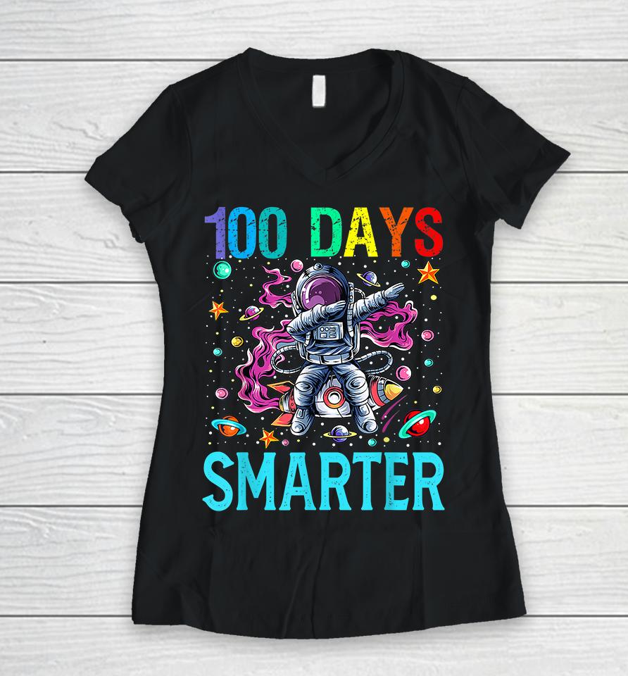 100 Days Smarter Astronaut Dabbing Women V-Neck T-Shirt