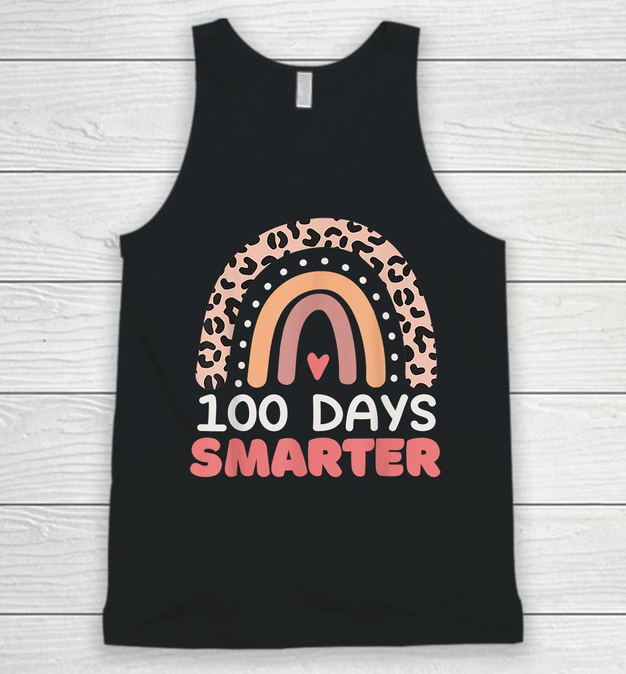100 Days Smarter Happy 100Th Day Of School Rainbow Leopard Unisex Tank Top