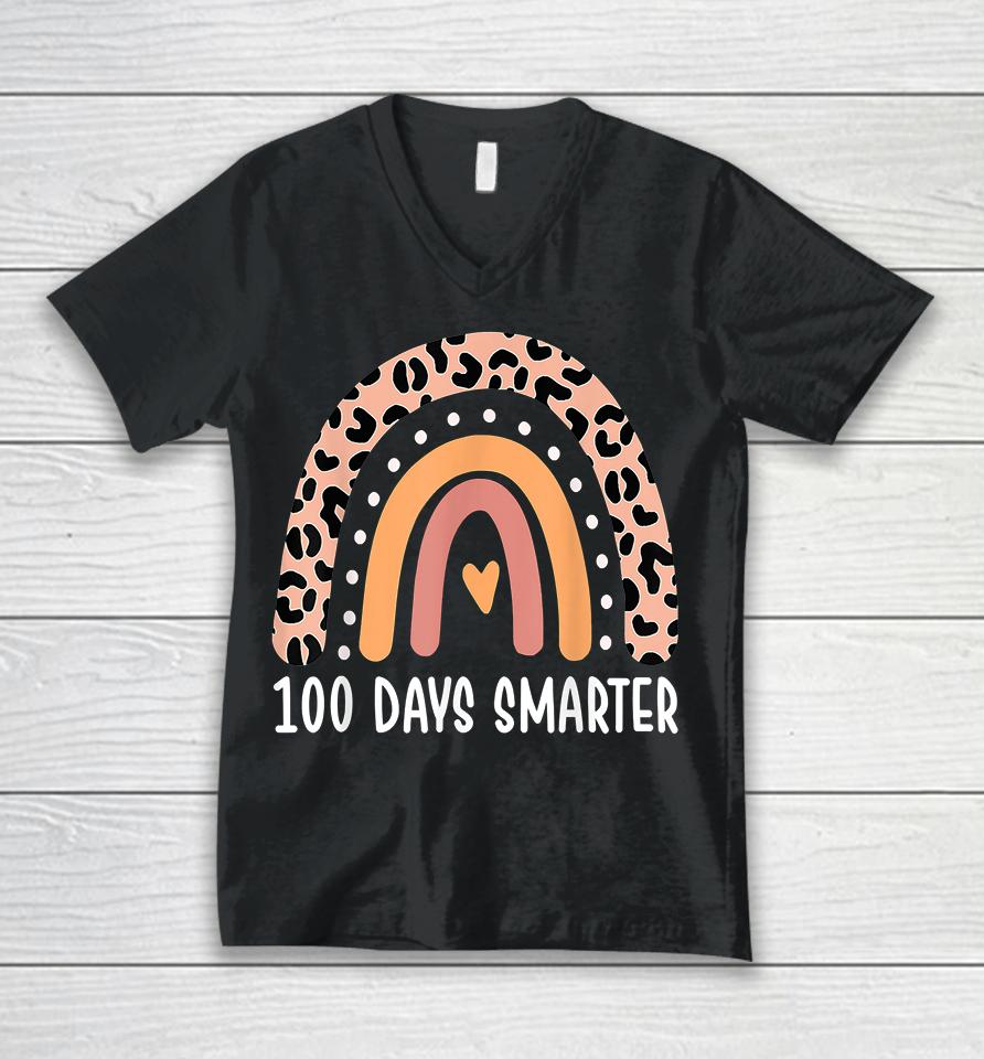 100 Days Smarter Rainbow 100Th Day Of School Unisex V-Neck T-Shirt