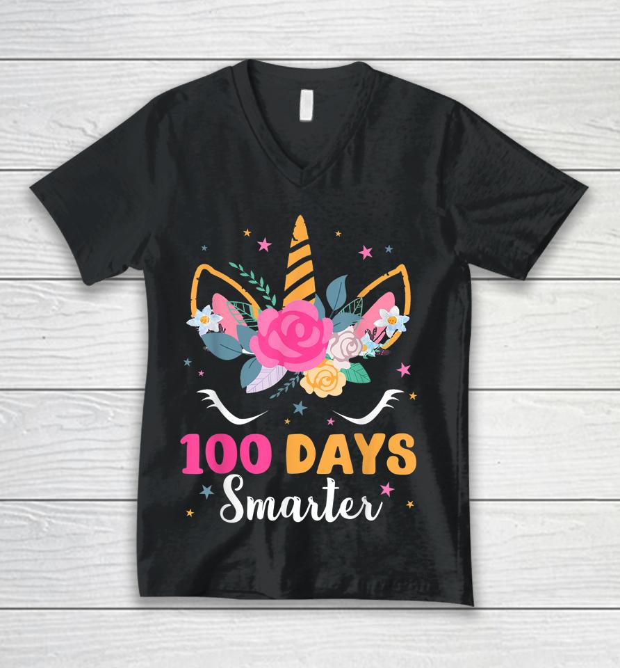 100 Days Smarter Unicorn Unisex V-Neck T-Shirt