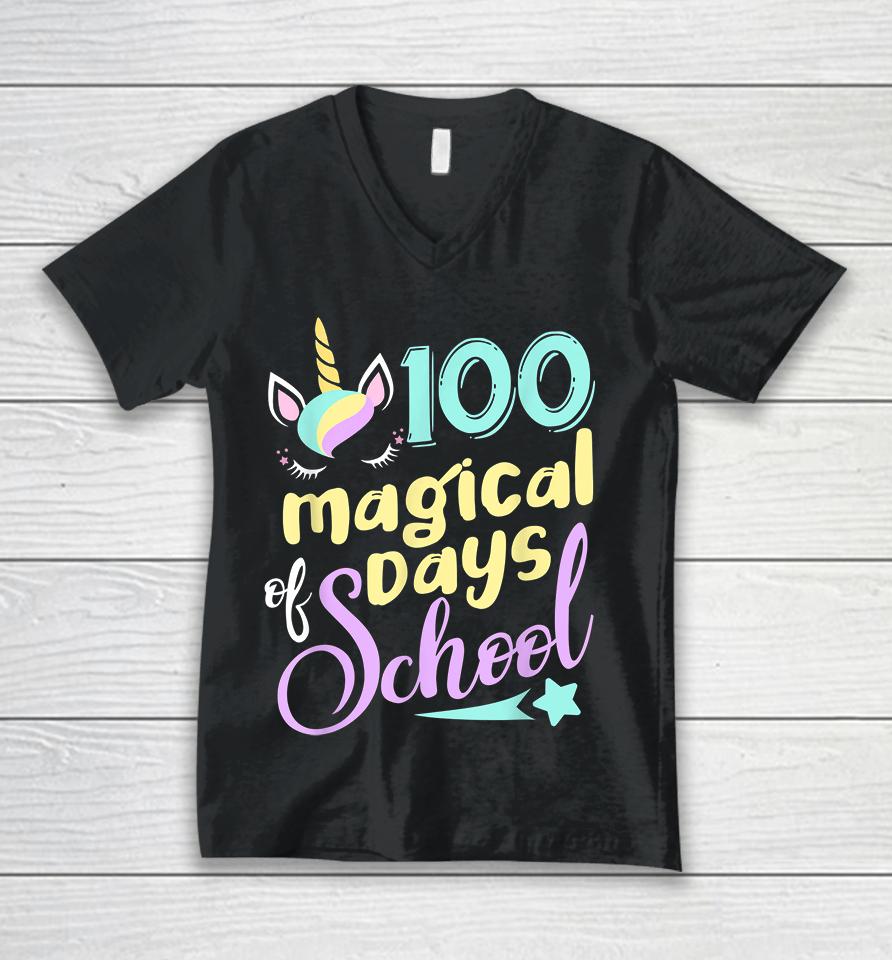 100 Magical Days Of School Unicorn Unisex V-Neck T-Shirt
