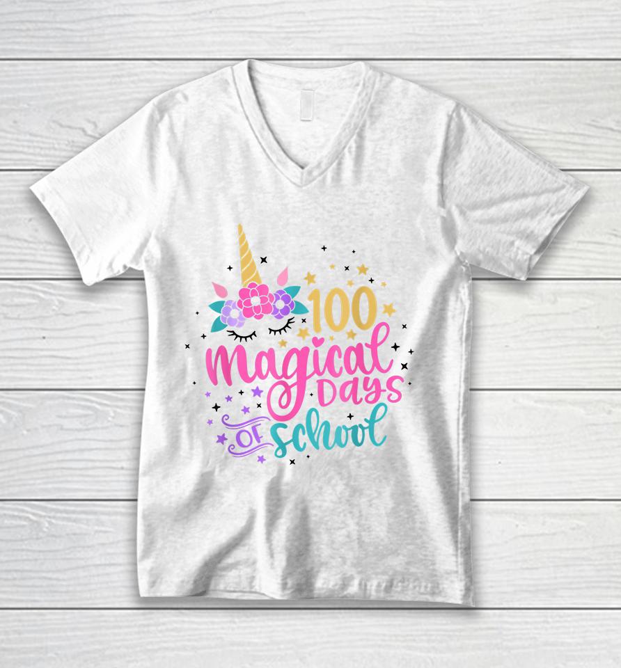 100 Magical Days Of School Unicorn Unisex V-Neck T-Shirt