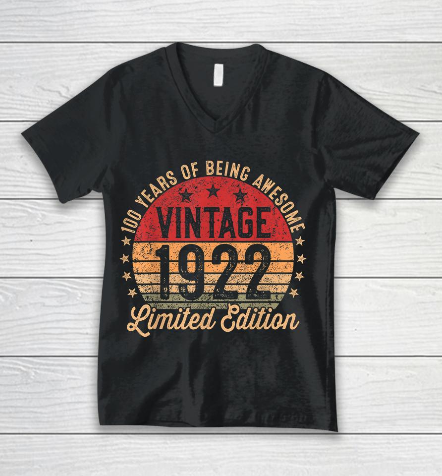 100 Year Old Vintage 1922 Limited Edition 100Th Birthday Unisex V-Neck T-Shirt