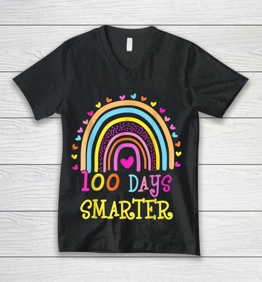 100Th Day Of School 100 Days Smarter Rainbow Unisex V-Neck T-Shirt