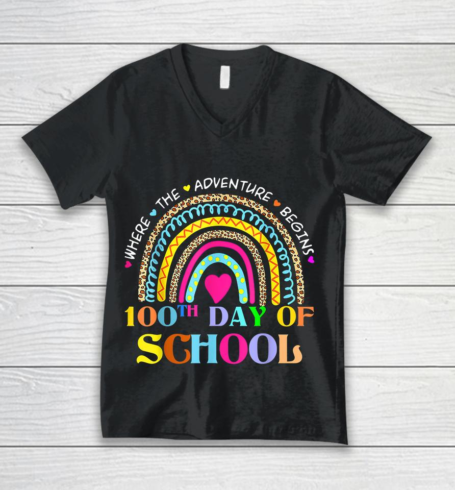 100Th Day Of School Rainbow Unisex V-Neck T-Shirt