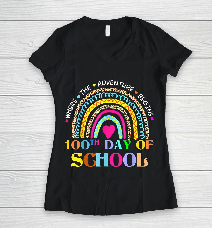 100Th Day Of School Rainbow Women V-Neck T-Shirt