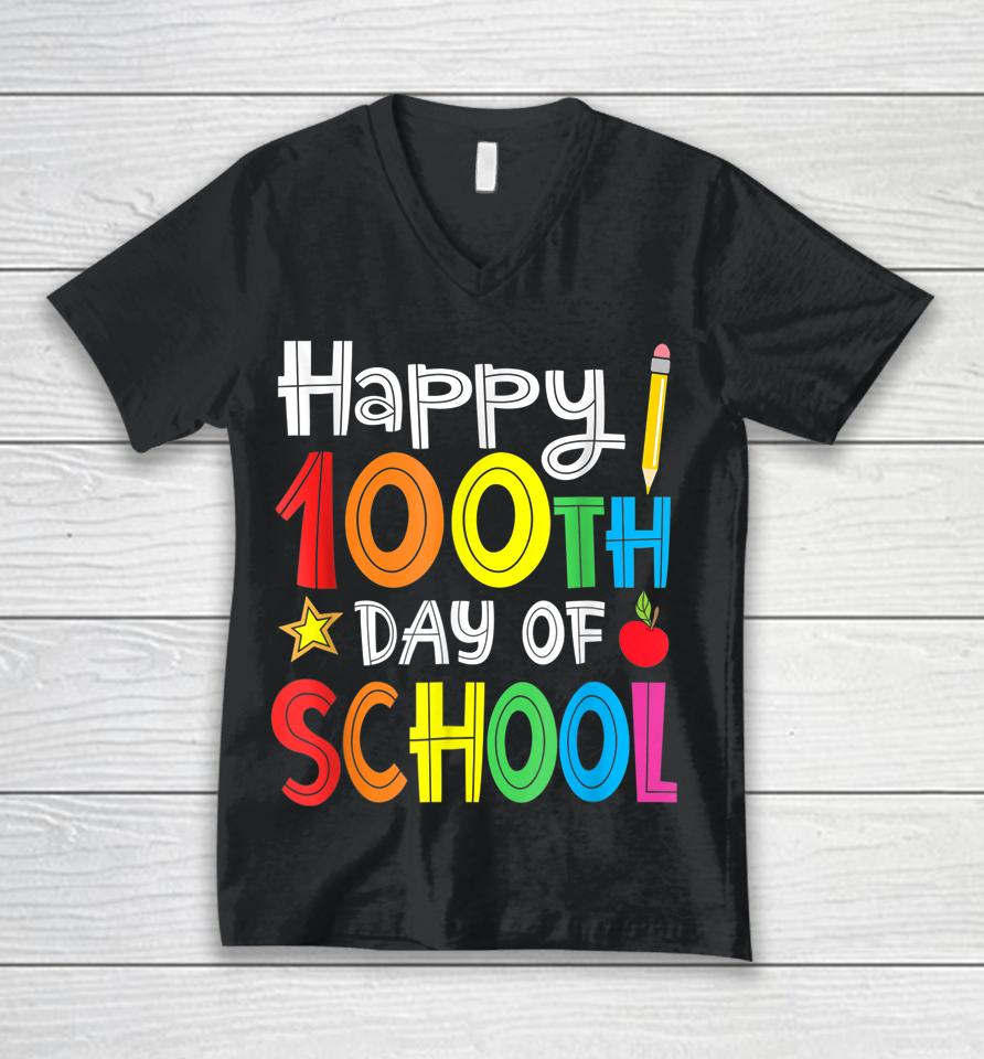 100Th Day Of School Teachers Kids Child Happy 100 Days Unisex V-Neck T-Shirt