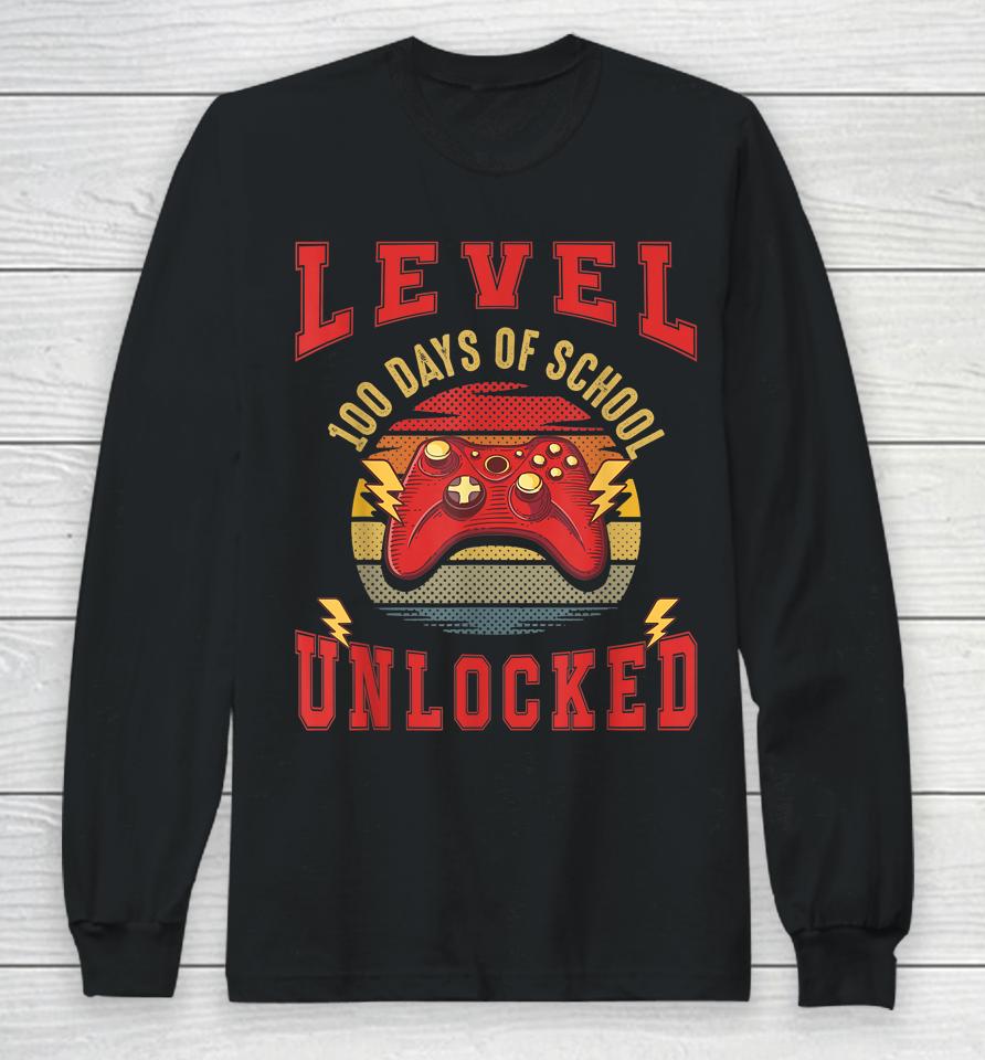 100Th Day Video Gamer 100 Days Of School Unlocked Vintage Long Sleeve T-Shirt