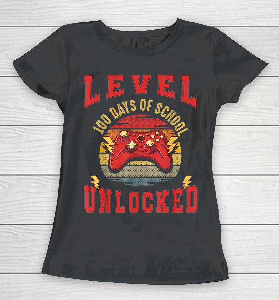 100Th Day Video Gamer 100 Days Of School Unlocked Vintage Women T-Shirt