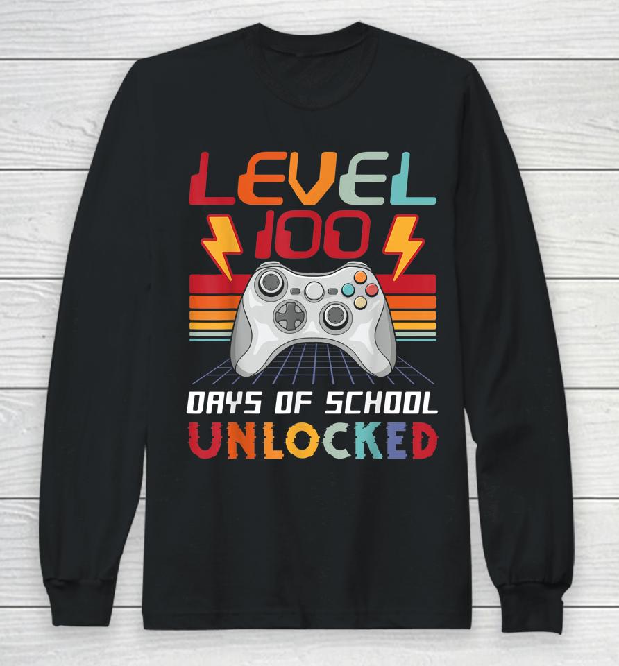 100Th Day Video Gamer 100 Days Of School Unlocked Vintage Long Sleeve T-Shirt