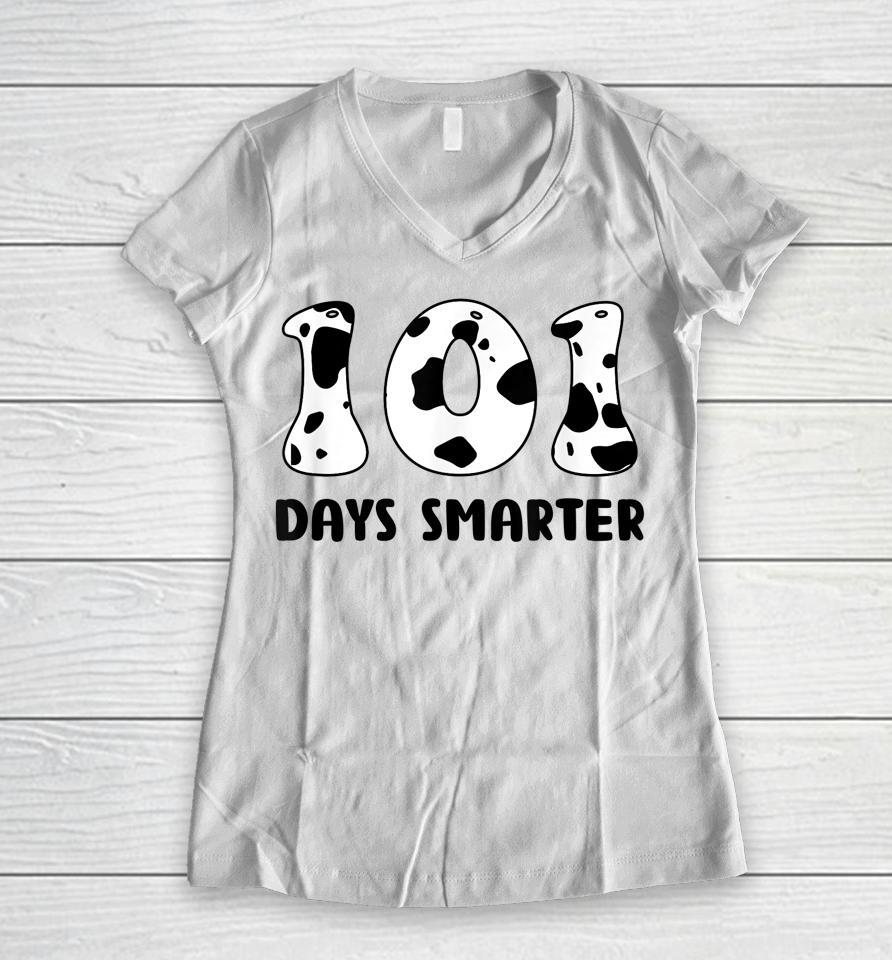 101 Days Smarter Dalmatian Dog Women V-Neck T-Shirt